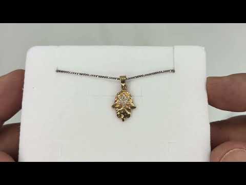 שרשרת חמסה מרוקעת קטנה (1.5*1.2 ס"מ) מכסף 925 ציפוי זהב אדום, עם קריסטלים