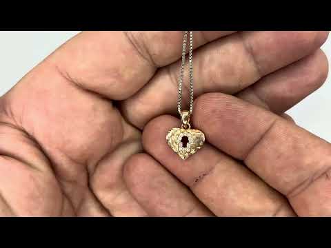 שרשרת לב מרוקעת קטנה (1.3*1.0 ס"מ) מכסף 925 ציפוי זהב אדום, עם קריסטלים