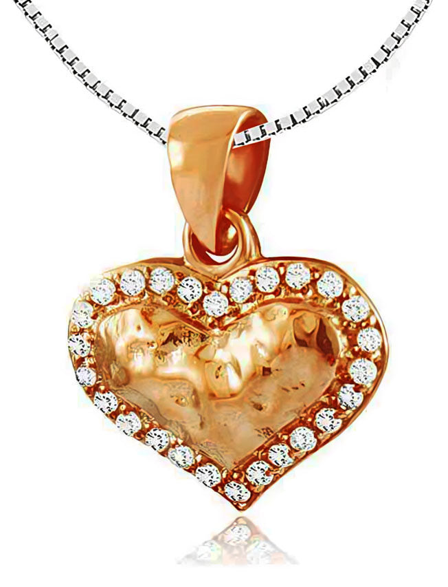 שרשרת לב מרוקע קטנה (1.4 ס"מ) מכסף 925 ציפוי זהב אדום, עם קריסטלים