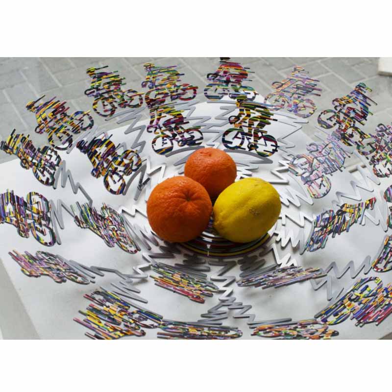 Fruit bowl / hanging stand "Cyclist Bowl" made of metal (46 cm) colorful, designed and produced by artist David Gerstein