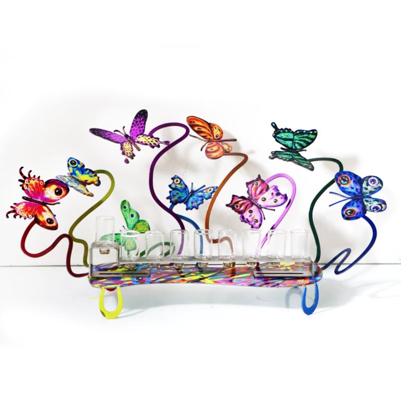 Metal “Butterflies” Menorah (29*49 cm) colorful laser-cut, designed and produced by artist David Gerstein