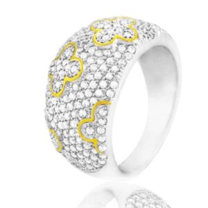 טבעת "פרחים" מרשימה לאישה מכסף 925 סטרלינג. "פרחים" עם ציפוי זהב להדגשת העיצוב. ועם ציפוי רודיום למניעת השחרה. איכות צורפות גבוהה במיוחד. מחיר מבצע אתר מתנות ישראל