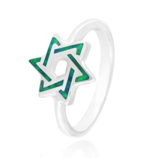 טבעת "מגן דוד" מכסף סטרלינג 925 משובץ אבן אופל