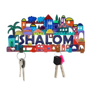 מתלה מתכת "SHALOM" למפתחות (24*14 ס"מ) בחיתוך לייזר נופי ירושלים, מעוצב ע"י האמן יאיר עמנואל